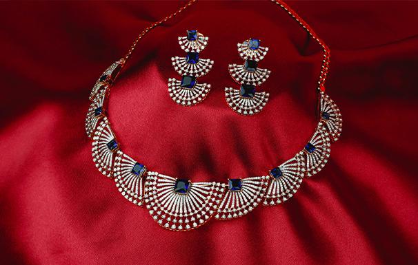 Diamond bangles and necklace display